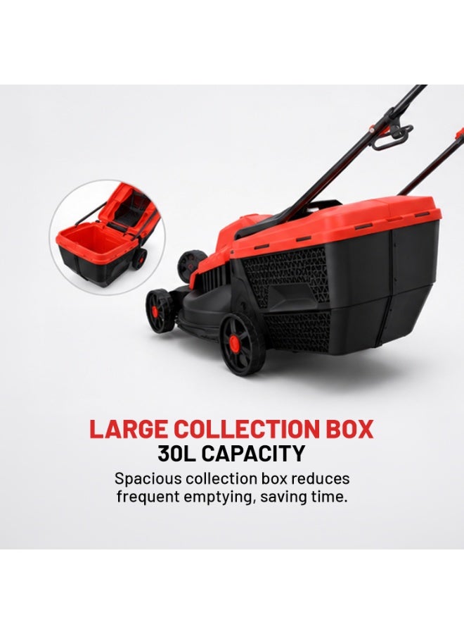 جيباس Corded Electric Lawn Mower With 3 Cutting Heights, 30L Grass Box, 330mm Cutting Width - Image 3