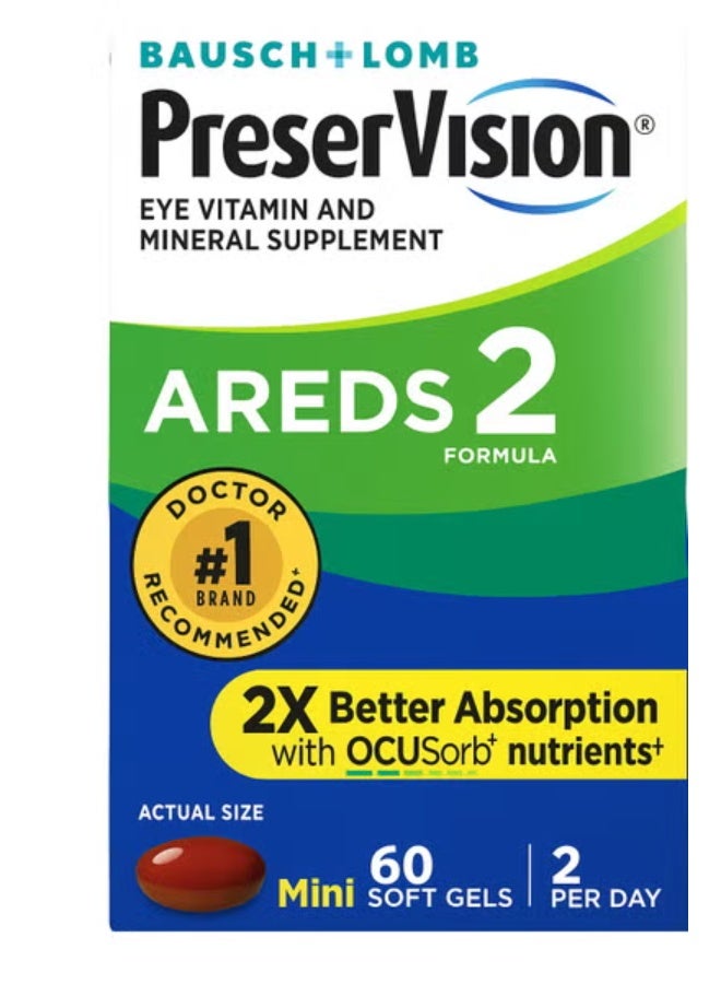 Bausch + Lomb PreserVision AREDS Eye Vitamin & Mineral Supplement, with Lutein, Vitamin C, Zeaxanthin, Zinc, and Vitamin E, 60 Softgel Capsules - Image 1