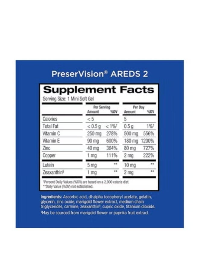 Bausch + Lomb PreserVision AREDS Eye Vitamin & Mineral Supplement, with Lutein, Vitamin C, Zeaxanthin, Zinc, and Vitamin E, 60 Softgel Capsules - Image 2