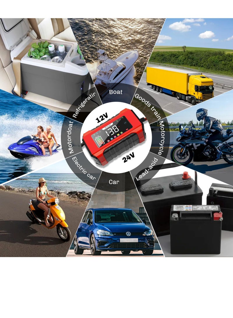 Car Battery Charger, 12V 6A Smart Battery Trickle Charger Automotive, Battery Maintainer Trickle Charger, and Battery Desulfator with Temperature Compensation, for Car Truck Motorcycle Marine - Image 2