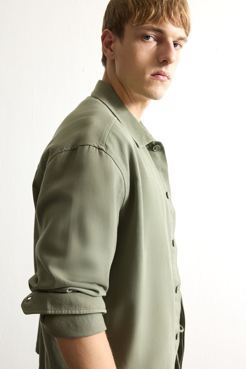 DeFacto Green Man Boxy Fit Twill Shirt Collar Shirt Jacket Casual - Image 3