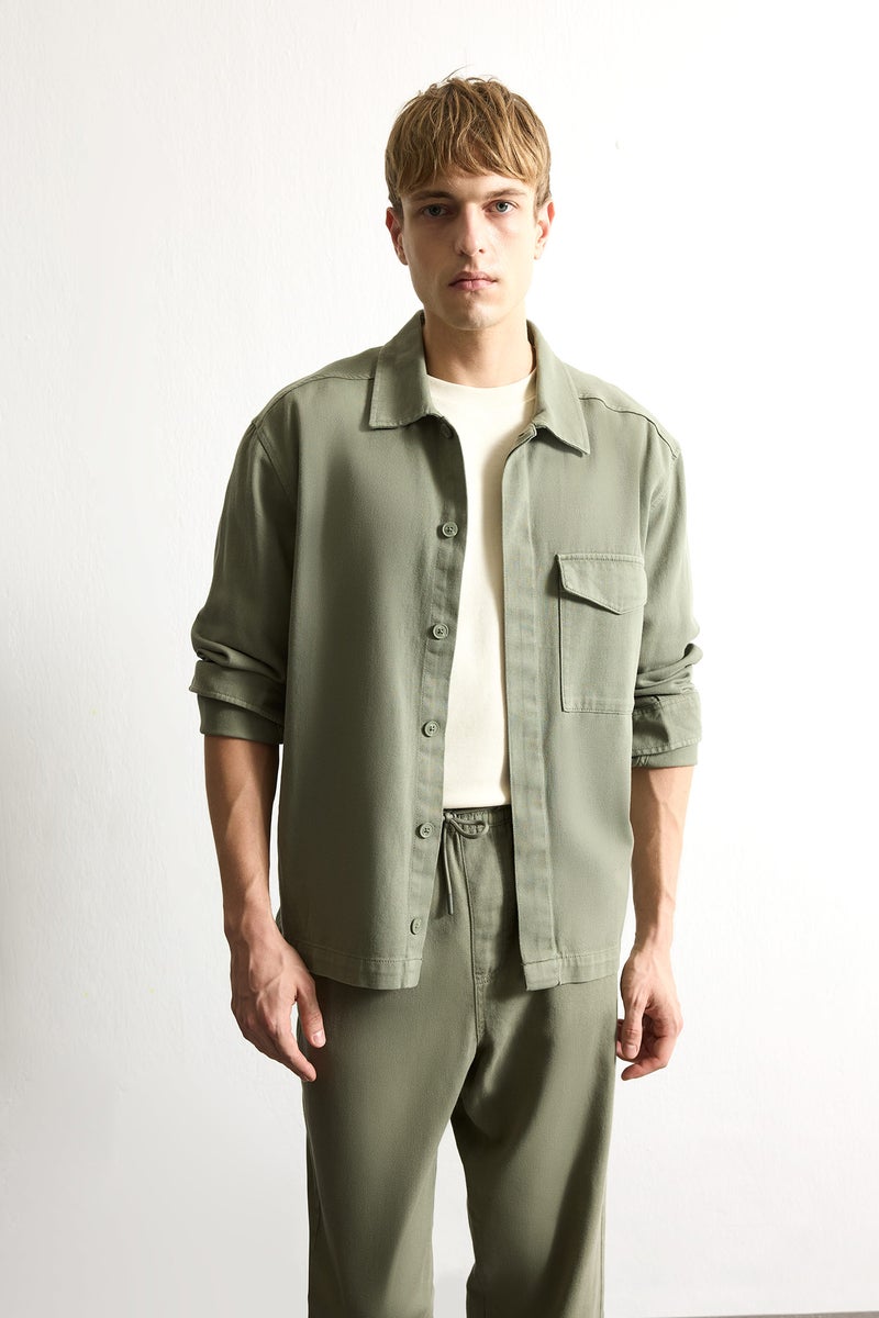 DeFacto Green Man Boxy Fit Twill Shirt Collar Shirt Jacket Casual - Image 1