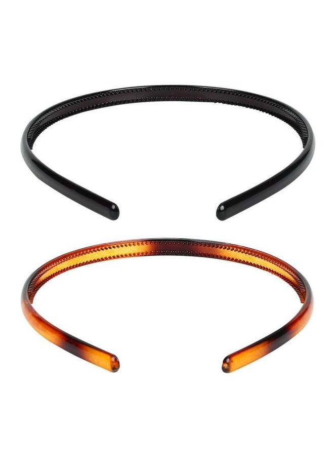 lasenersm 2 Pieces Plastic Headband With Teeth Simple Fashion Hair Hoop Hairband Headwear Plastic Hair Acessories Hair Bands For Women Girls 0.8Cm Width Black Brown  - Image 2