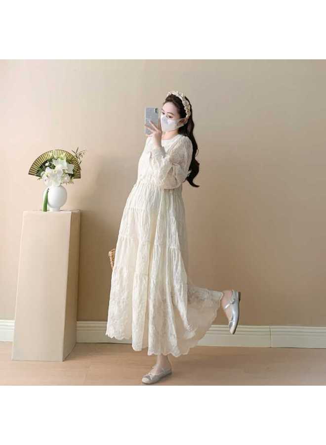 2025 Spring Pregnant Women's Wear National Style Age Reduction Two-Piece New Style Color Vest Sweet Lace Pregnant Women's Dress 