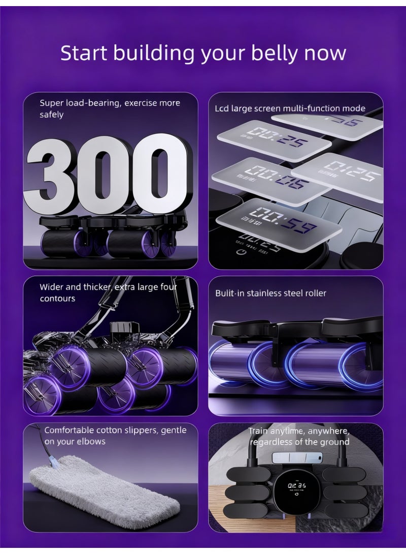 KELIO Automatic Rebound Abdominal Wheel with Smart LCD Display - 6-Elbow Support, 300KG Load-Bearing, Non-Slip Silent Wheels & Safe Brake, Home Gym Equipment for Full Core/Abdominal/Chest Workout - Image 4