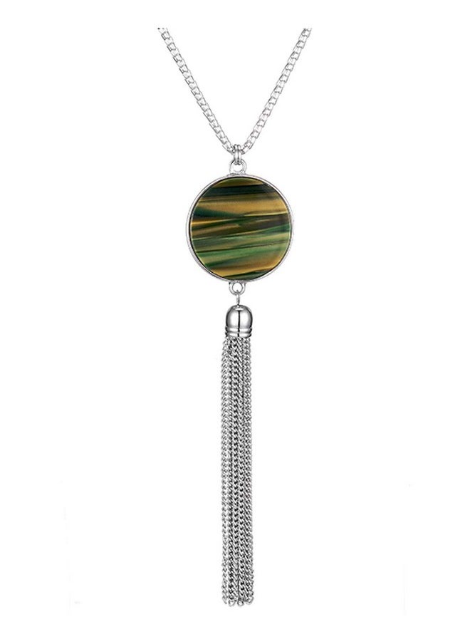 Pearl&Club Long Tassel Pendant Necklaces For Women Faux Pearl Necklace With Silver Chain Fashion Jewelry For Lady(Army Green)  - Image 1