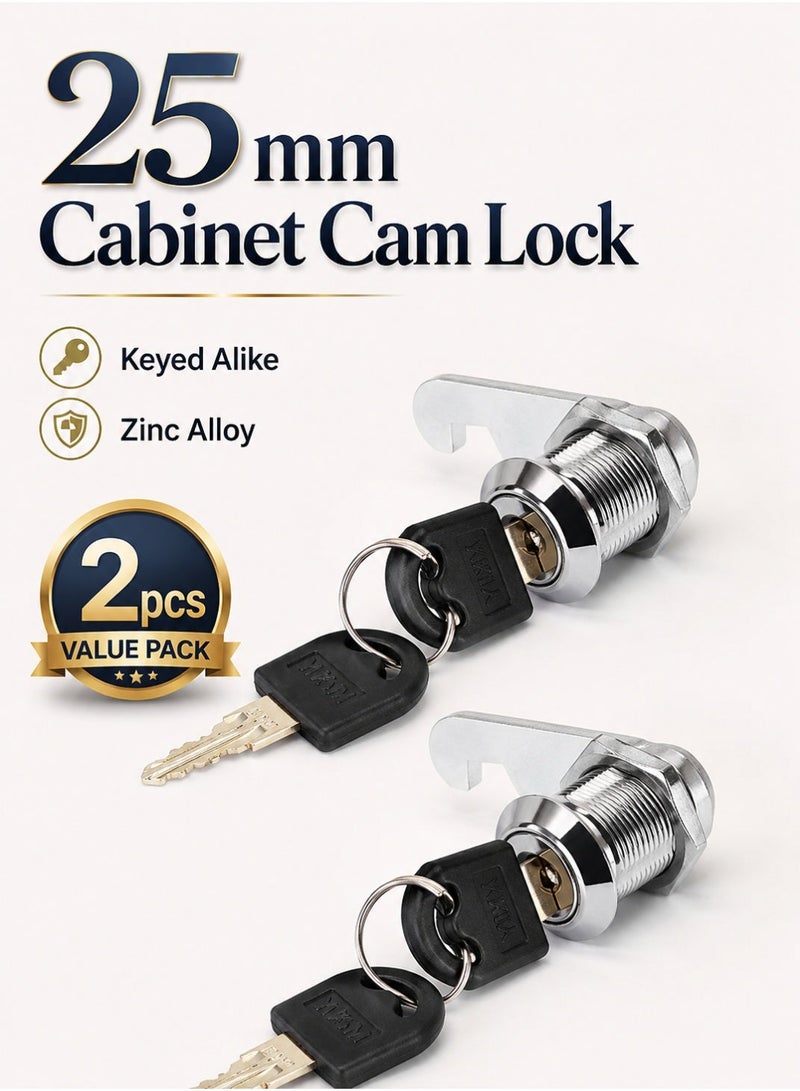 Sisily 25mm Keyed Alike Zinc Alloy Cabinet Cam Lock with Keys, Drawer Lock Wardrobe Lock Office Furniture Lock Mailbox Toolbox Lock - Image 1