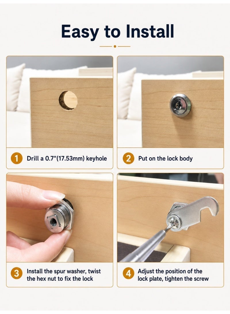 Sisily 25mm Keyed Alike Zinc Alloy Cabinet Cam Lock with Keys, Drawer Lock Wardrobe Lock Office Furniture Lock Mailbox Toolbox Lock - Image 3