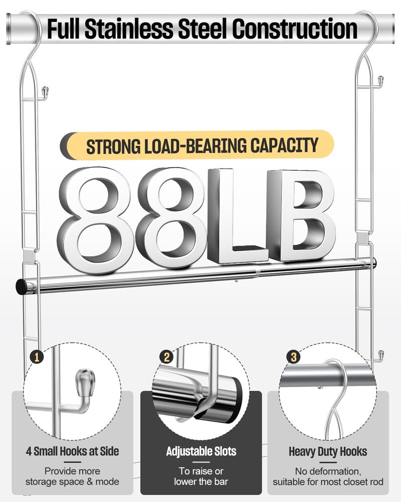 Supforce Hanging Closet Rod Stainless Steel, 2 Pack Adjustable Height & Width Closet Rod Extender, Space-Saving Closet Hanging Storage Organizerï¼ŒLoad up to 88LB - Image 4