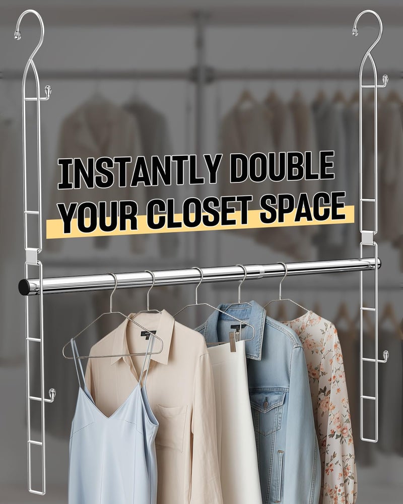 Supforce Hanging Closet Rod Stainless Steel, 2 Pack Adjustable Height & Width Closet Rod Extender, Space-Saving Closet Hanging Storage Organizerï¼ŒLoad up to 88LB - Image 2