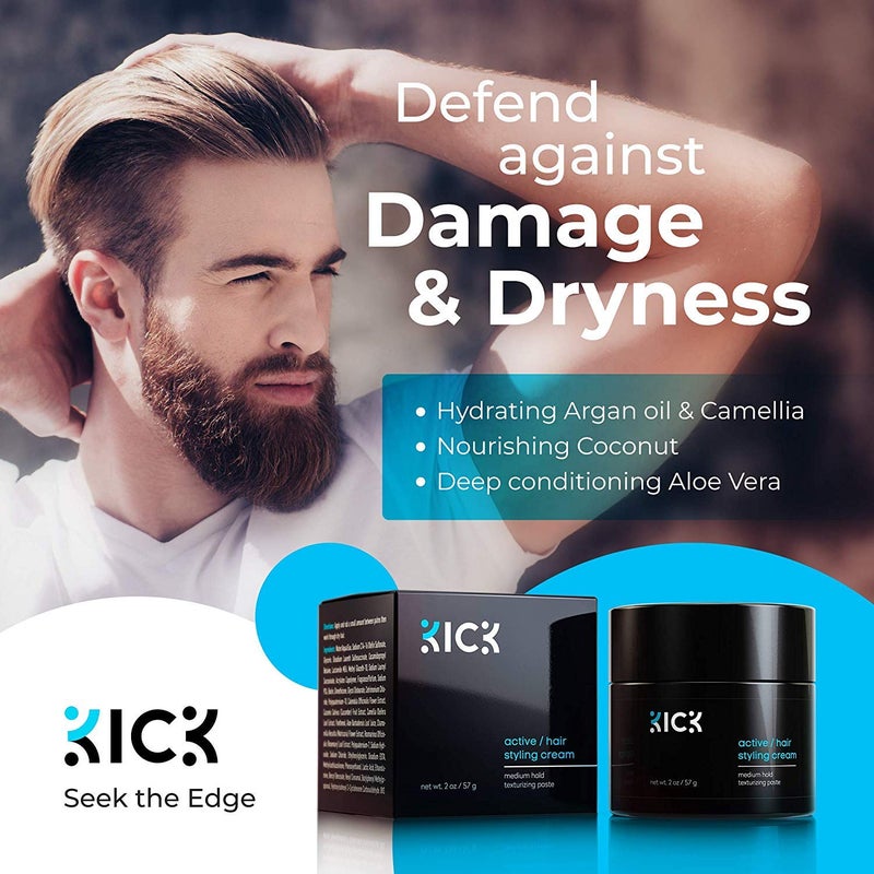 Kick Hair Cream for Men Medium Hold Forming Cream - Award Winning Mens Hair Products - Non Greasy Hair Styling Cream with Argan and Coconut Oil to Restore Dry, Damaged Hair - 2 Oz - Image 5