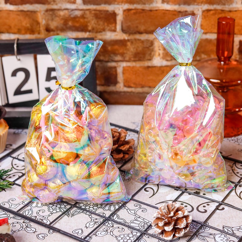 NPLUX Cellophane Treat Bags,Plastic Iridescent Party Favor Bags Clear Candy Bags with Twist Ties for Gift, Cookies, Snacks(100PACK, 6x10inch) - Image 2