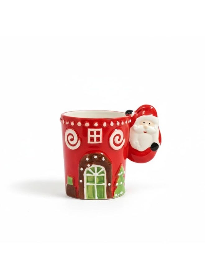 أي كي دي سي كوب سيراميك أحمر من AKDC لعيد الميلاد، سعة 450 مل - رسم سانتا كلوز الكلاسيكي للمشروبات الاحتفالية - Image 1