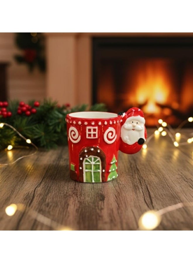 أي كي دي سي كوب سيراميك أحمر من AKDC لعيد الميلاد، سعة 450 مل - رسم سانتا كلوز الكلاسيكي للمشروبات الاحتفالية - Image 2