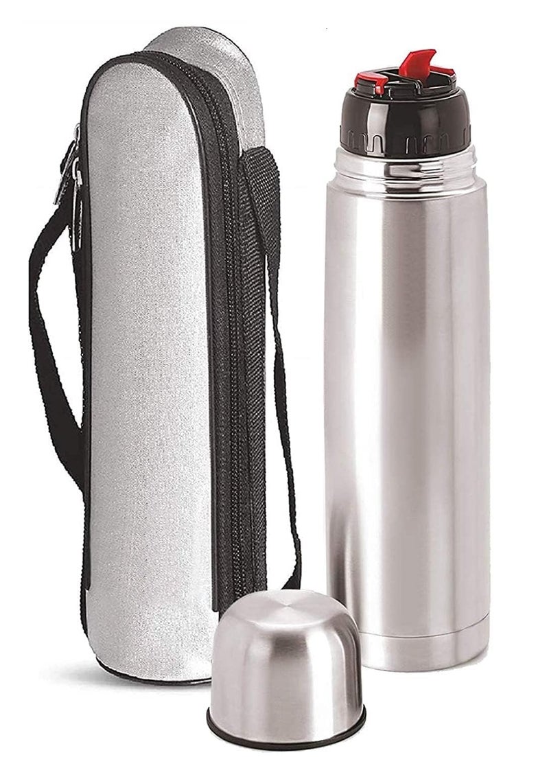 Generic Crystal Zone Stainless Steel Vacuum Insulated Double Walled Flask with Jacket 500 ml | Flip Lid Leak Proof & Lightweight | Keeps Water Hot & Cold (Silver)  - Image 2