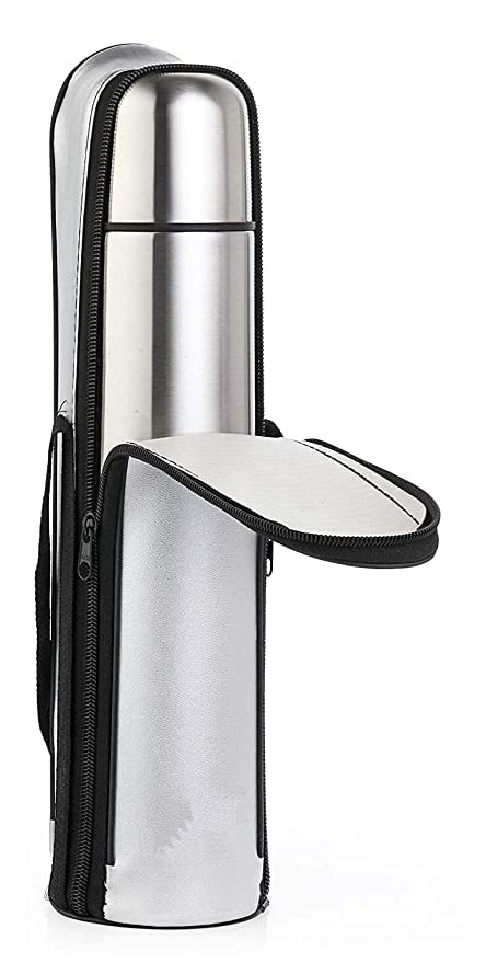 Generic Crystal Zone Stainless Steel Vacuum Insulated Double Walled Flask with Jacket 500 ml | Flip Lid Leak Proof & Lightweight | Keeps Water Hot & Cold (Silver)  - Image 1