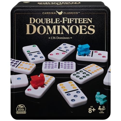 Spin Master Games Cardinal Classics Double 15 Dominoes Set in Storage Tin Family Board Games 26 Players for Ages 8 Up - Image 1