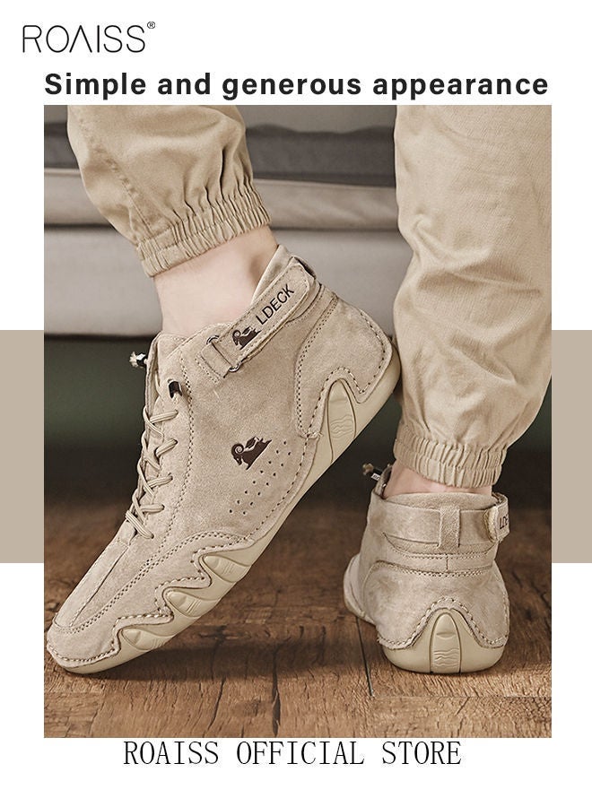 رويس حذاء مارتن رجالي مريح وجيد التهوية، متعدد الاستخدامات وعصري، مضاد للانزلاق ومقاوم للتآكل، حذاء كاجوال بسيط بلون واحد للارتداء اليومي، حذاء كاجوال خفيف الوزن باللون البيج - Image 5