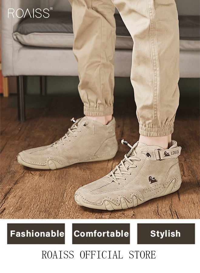 رويس حذاء مارتن رجالي مريح وجيد التهوية، متعدد الاستخدامات وعصري، مضاد للانزلاق ومقاوم للتآكل، حذاء كاجوال بسيط بلون واحد للارتداء اليومي، حذاء كاجوال خفيف الوزن باللون البيج - Image 3