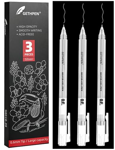 GETHPEN 0.6mm Fine Point Silver Gel Pens, 3-Pack for Artists Drawing on Black Paper, Sketching, Adult Coloring Books & Modern Crafts - Image 1