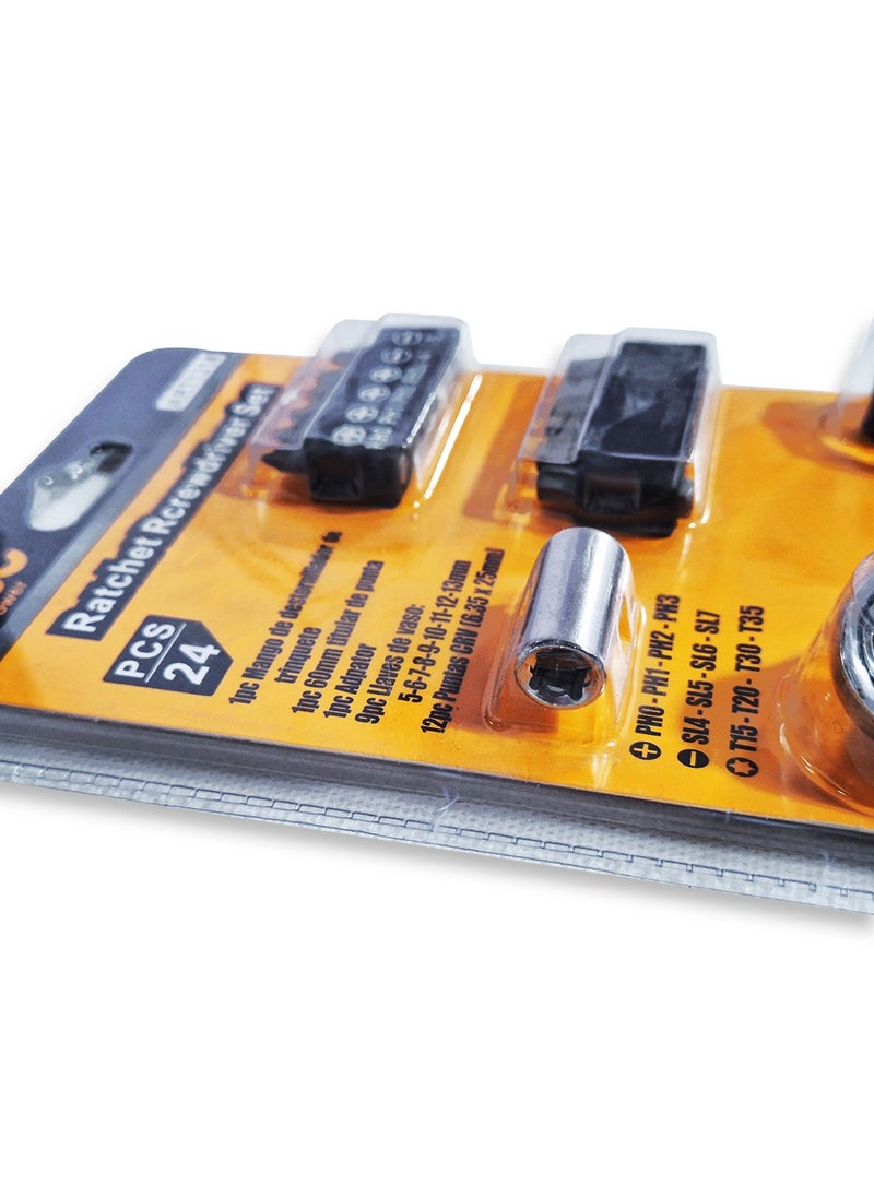 ABC - 24-piece ratchet screwdriver set, ergonomic and easy-to-use design, high quality and durability, suitable for precise and heavy work, used for loosening and installing various screws, maintaining electrical and electronic devices, repairing bicycles or mechanical tools, home maintenance projects and handicrafts, ideal for personal and professional use - Image 1