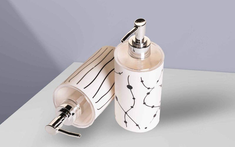 Wofier Wofier® Plastic Unbreakable Soap Dispenser Bottle Set for Hand wash in Bathroom, Kitchen Sink, White Plastic Body and Chrome Finish on Top (White & Black, Set of 1) (Design as per Availability)  - Image 1