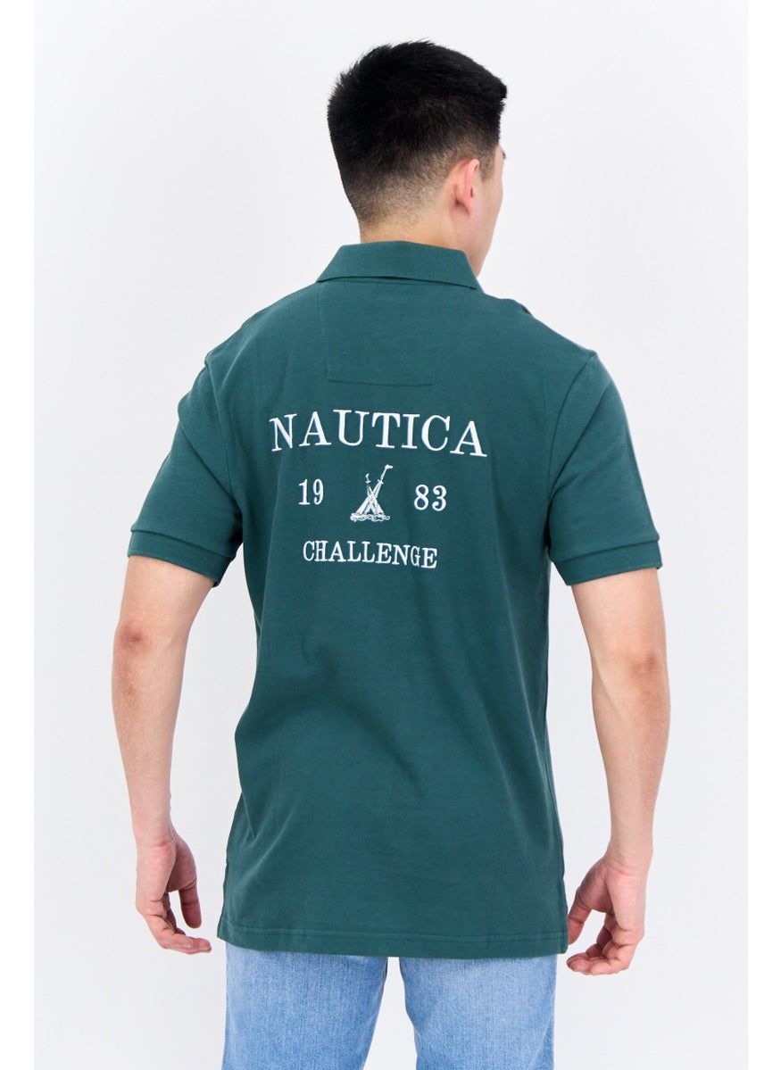 NAUTICA Men Regular Fit Short Sleeves Embroidered Logo Polo Shirt, Moss Green  - Image 3