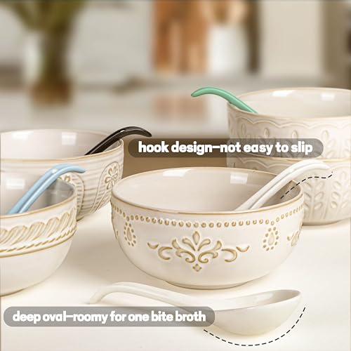 Artena Bright White 6.75 inch Asian Soup Spoons Set of 6, Ultra-fine Porcelain Tablespoon, Chinese/Japanese Kitchen Soup Spoons for Cereal, Ramen Pho - Deep Oval Hook Design - Image 4