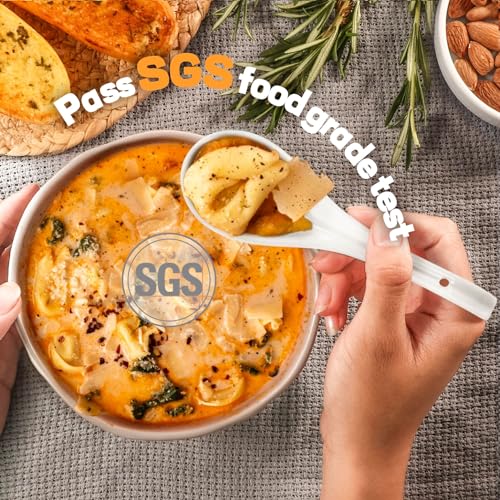 Artena Bright White 6.75 inch Asian Soup Spoons Set of 6, Ultra-fine Porcelain Tablespoon, Chinese/Japanese Kitchen Soup Spoons for Cereal, Ramen Pho - Deep Oval Hook Design - Image 3