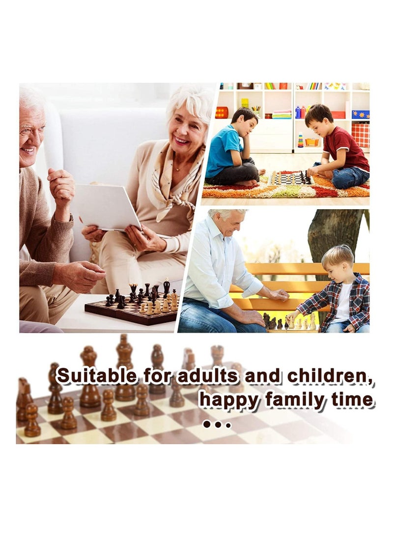 Classic Folding Chess Board 3 in 1 Wooden Chess, Checker and Backgammon Set 15.4 inch - Image 3