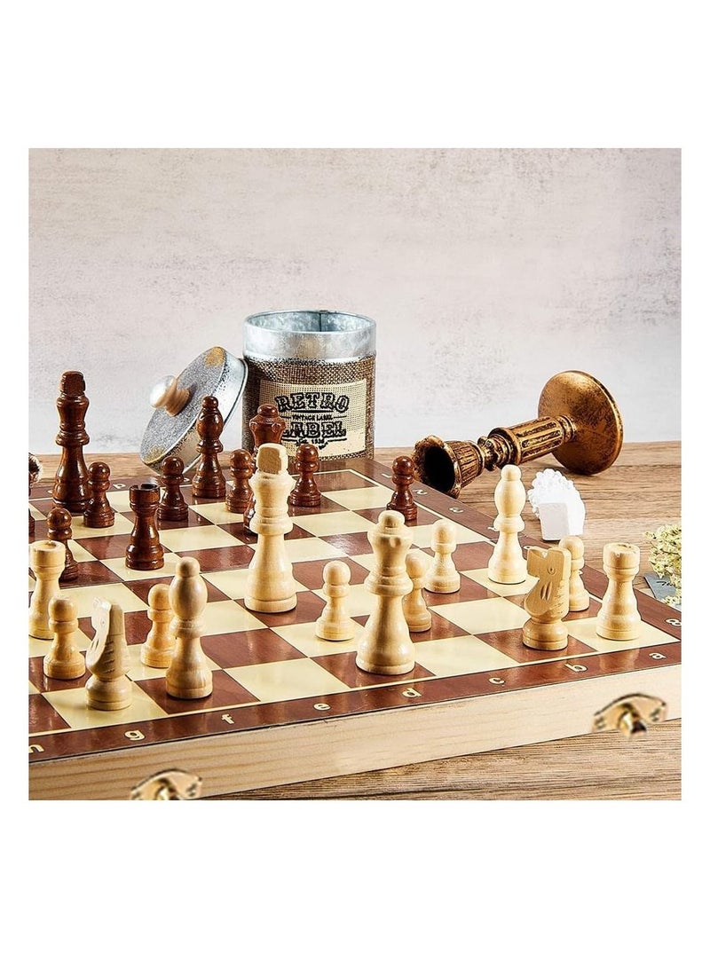 Classic Folding Chess Board 3 in 1 Wooden Chess, Checker and Backgammon Set 15.4 inch - Image 2