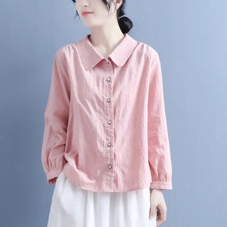 Artistic Retro Solid Color Long Sleeve Shirt Womens 2024 New Spring and Autumn Wear Thin Loose Slim Unique Chic Top JD#M9 Pink - pzsku/Z6C28537B8B089446E33DZ/45/1746220725/94e3f848-0818-4df5-bcf7-b11fd6b803f1