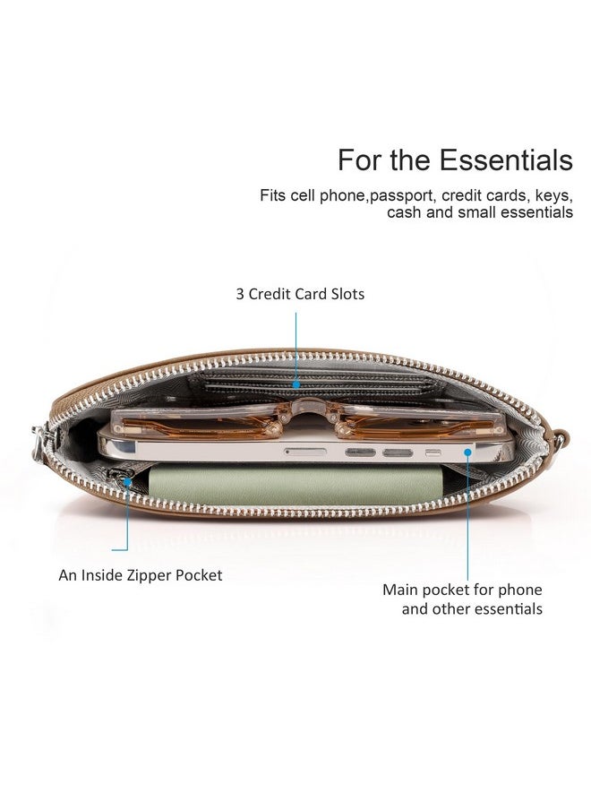 befen - Tan Genuine Leather Clutch Purse For Women Wristlets Ladies Slim Wallets Handbags With Silver Zipper Khaki - Image 1