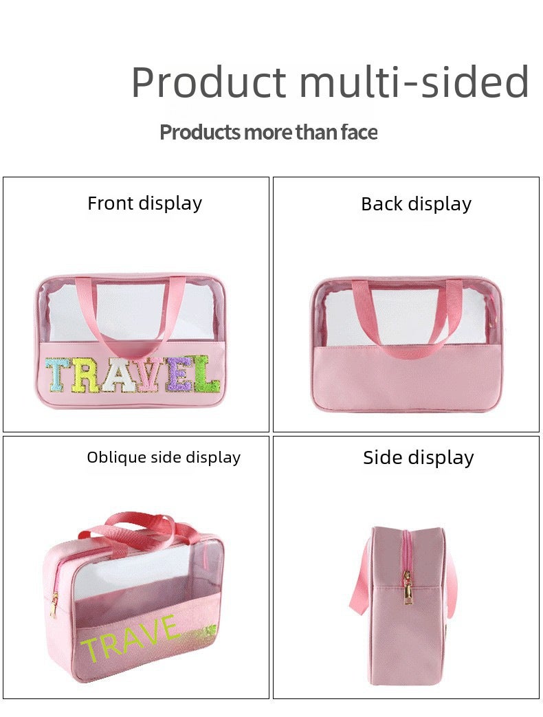 New Large-Capacity Embroidered Letters Portable Transparent Women'S Cosmetic Bag Multi-Functional Travel Toiletry Bag Storage Bag - Image 3