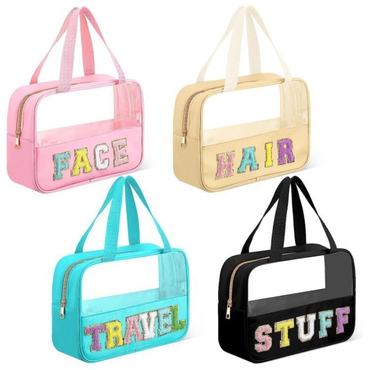 New Large-Capacity Embroidered Letters Portable Transparent Women'S Cosmetic Bag Multi-Functional Travel Toiletry Bag Storage Bag - Image 1