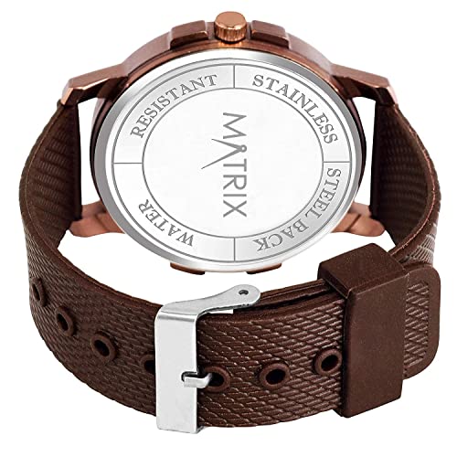 Matrix Analog Day & Date Display Stainless Steel Band Wrist Watch For Men & Boys (Brown) - Image 5