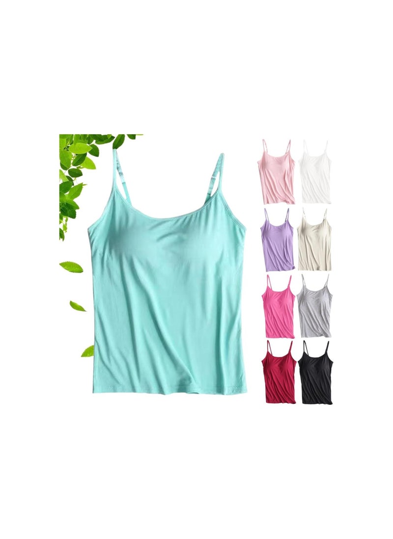 Generic - Loose-Fitting Tank Top with Built-in Bra, Adjustable Spaghetti Strap Tank Tops, Women's 2-in-1 Cotton Basic Layer Tanks - Image 1