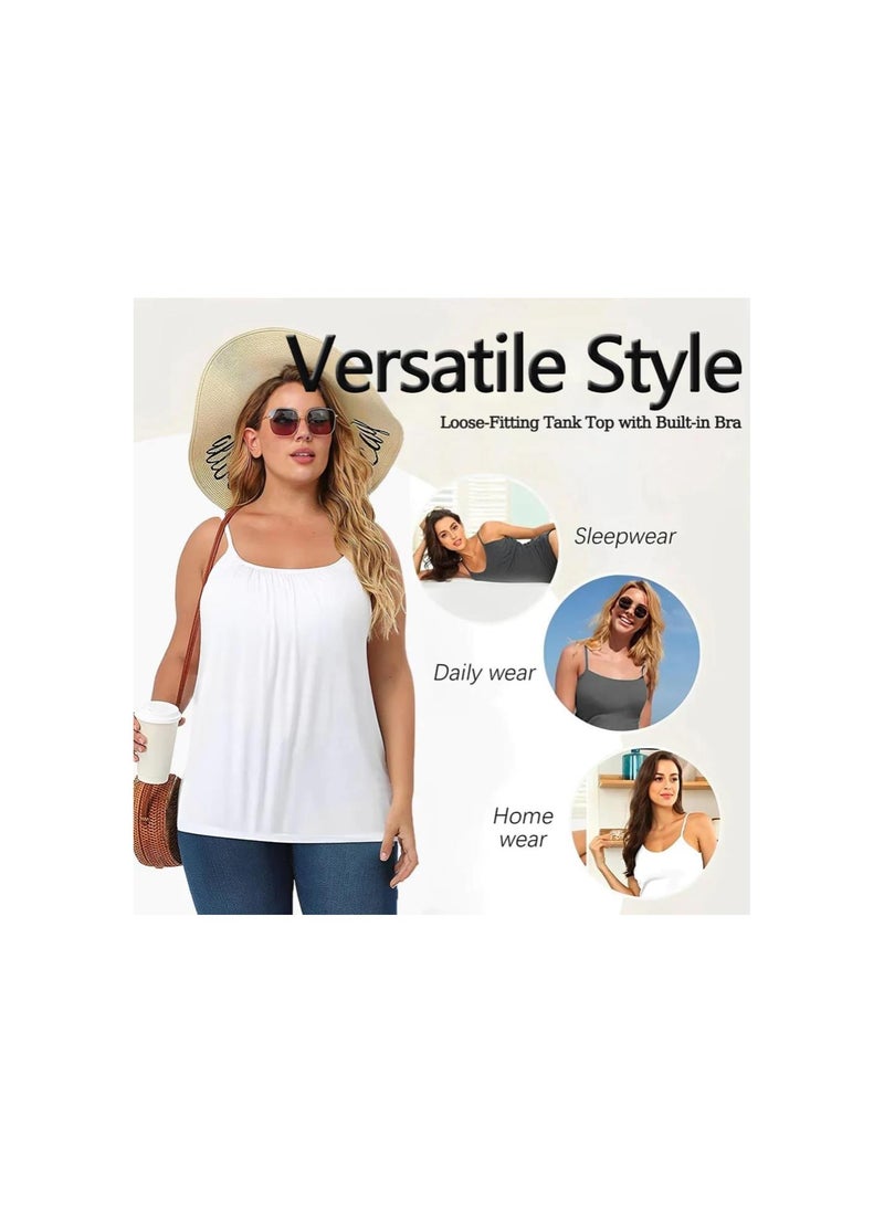 Generic - Loose-Fitting Tank Top with Built-in Bra, Adjustable Spaghetti Strap Tank Tops, Women's 2-in-1 Cotton Basic Layer Tanks - Image 1