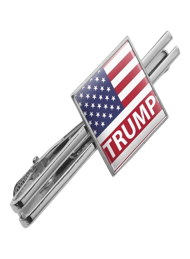 GRAPHICS & MORE President Trump American Flag Square Tie Bar Clip Clasp Tack Silver Color - Image 1