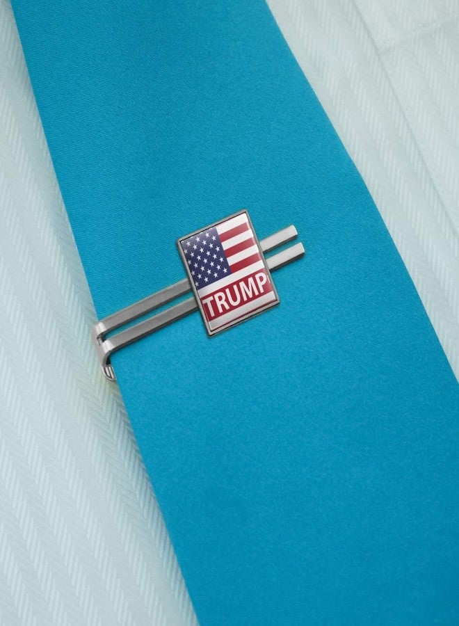 GRAPHICS & MORE President Trump American Flag Square Tie Bar Clip Clasp Tack Silver Color - Image 2