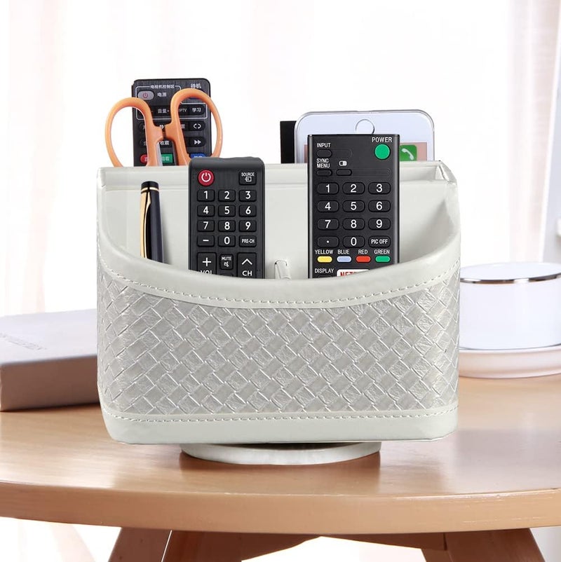 PUSU Remote Control Holder PU Leather 360 Degrees Rotatable Desktop Supply Organizer Storage Box for Controllers Media Stationery Nightstand TV Caddy E-reader iPad Phone Pen/Pencil Cosmetic - Image 4