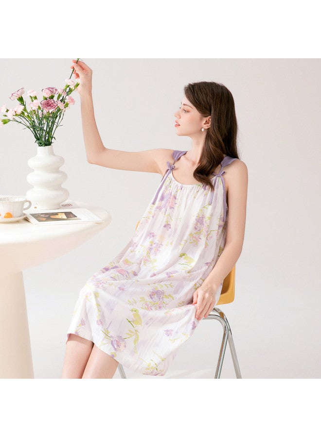 Fenton summer Sleeveless Nightgown Floral Dress Lightweight Fresh Dress - Image 3