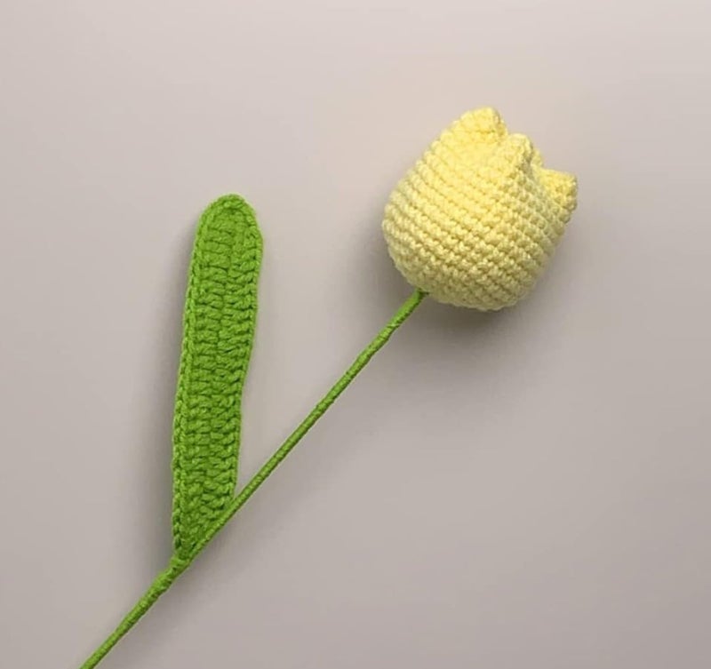 VRB Dec 1 Pcs Crochet Sunflower Decor,Crochet Flowers,Sunflower Gift,Knitted Fake Sunflower Crochet,Tulip/Sunflower with Stem,Handmade Sunflower Bouquet for Decor. (Yellow Tulip Flower Stick - 1 Pcs) - Image 1