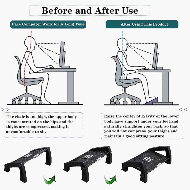 Adjustable with Massage Texture and Roller - Ergonomic Footrest for Home, , School, - Image 4