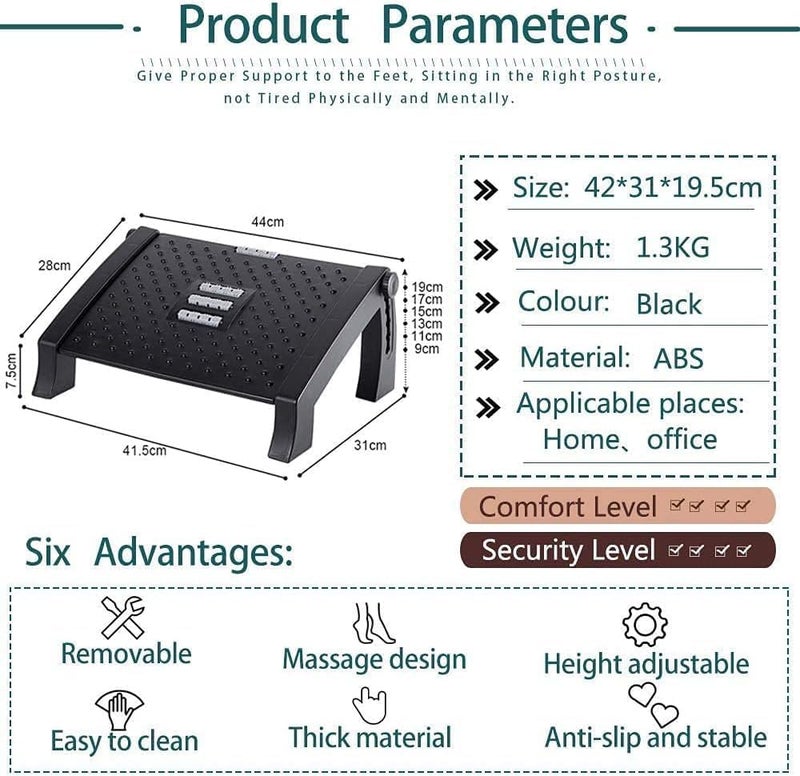 Adjustable with Massage Texture and Roller - Ergonomic Footrest for Home, , School, - Image 2