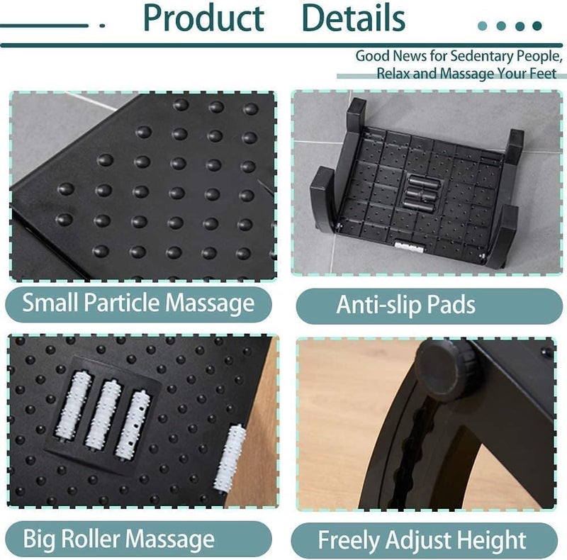 Adjustable with Massage Texture and Roller - Ergonomic Footrest for Home, , School, - Image 5
