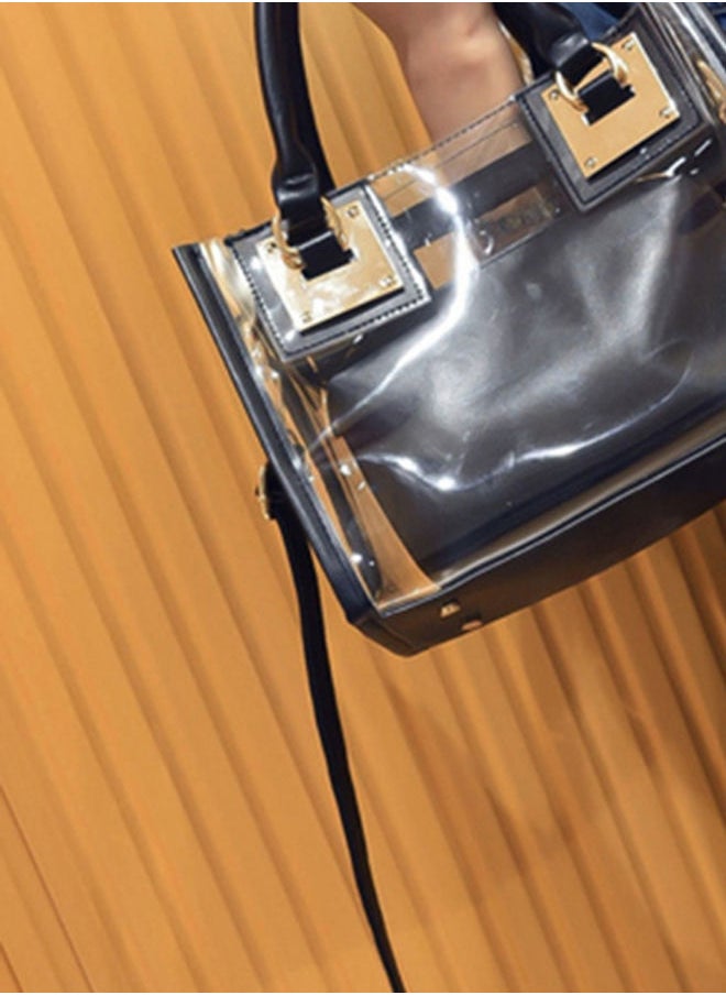 Y&D - Solid Transparent Handbag Black/Gold - Image 1