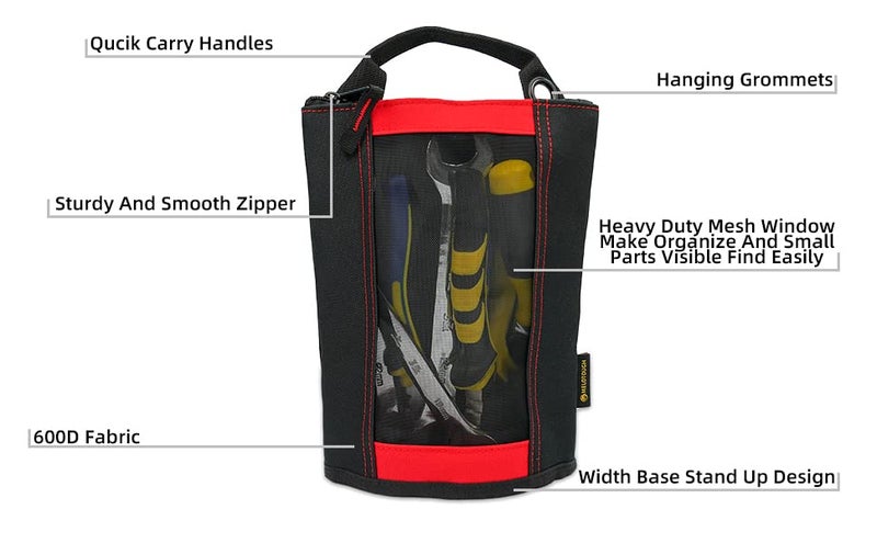 MELOTOUGH Zipper Tool Pouch Zipper small tool bag -Fastener bag with Mesh Window and Hanging Grommets (3, Red) … - Image 2