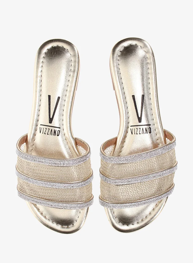 VIZZANO Gold Flat Sandals for Women – Stylish Ladies Flat Sandals & Comfortable Flat Slippers for Women | Best Price UAE