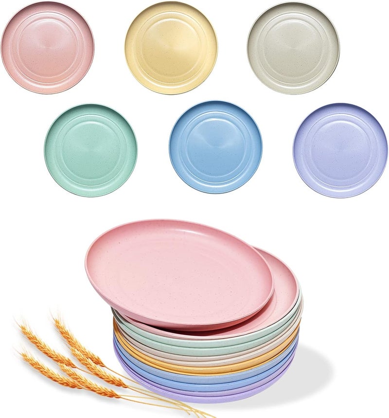 SHECIPIN 12 PACK 6 Inches Lightweight Mini Wheat Straw PlatesReusable Plate Set Dishwasher  Microwave SafeUnbreakable Deep Dinner Plates Plastic Plates ReusableThey are easy to clean BPA free - Image 1